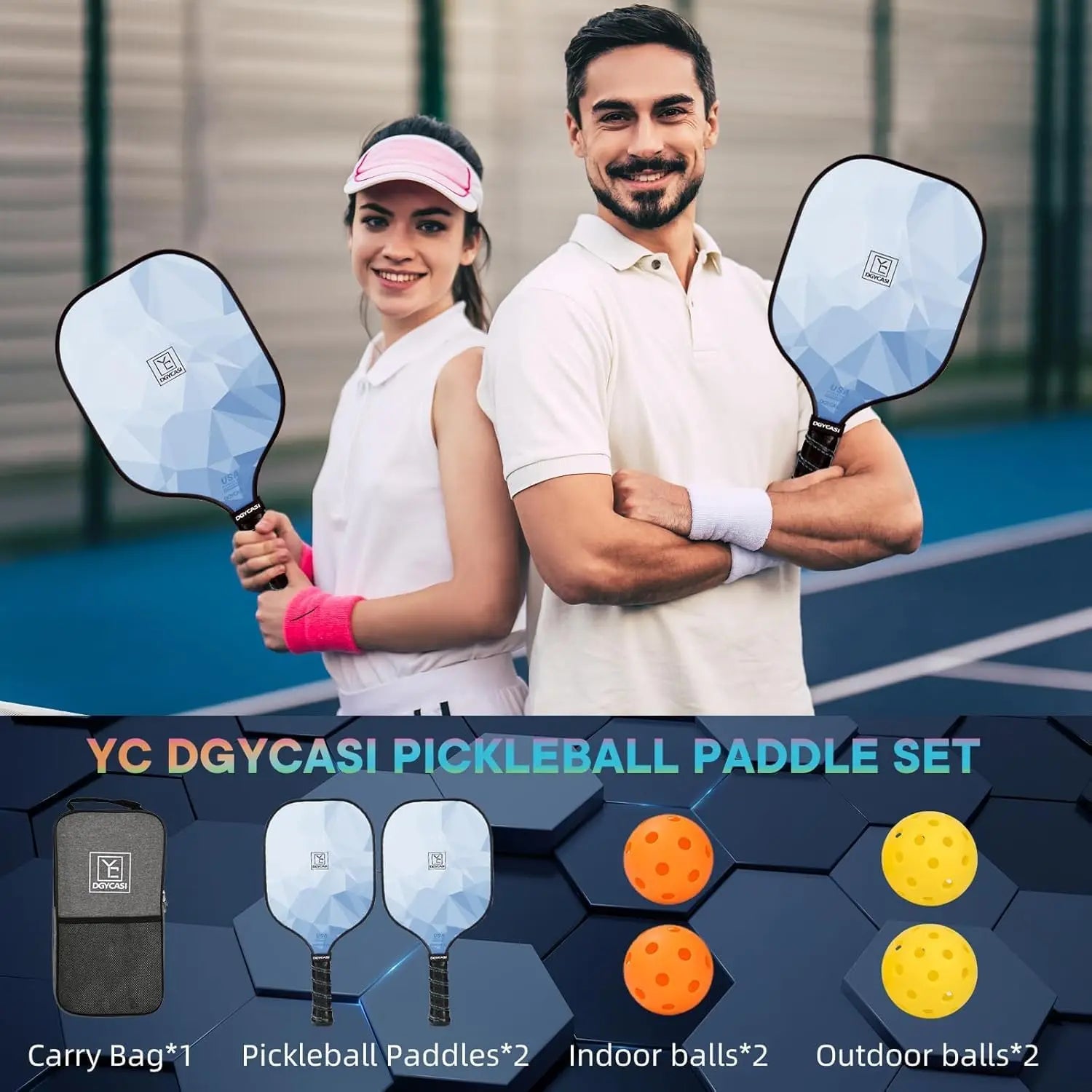 USAPA Pickleball Paddle Set (2 Paddles + Balls & Bag)