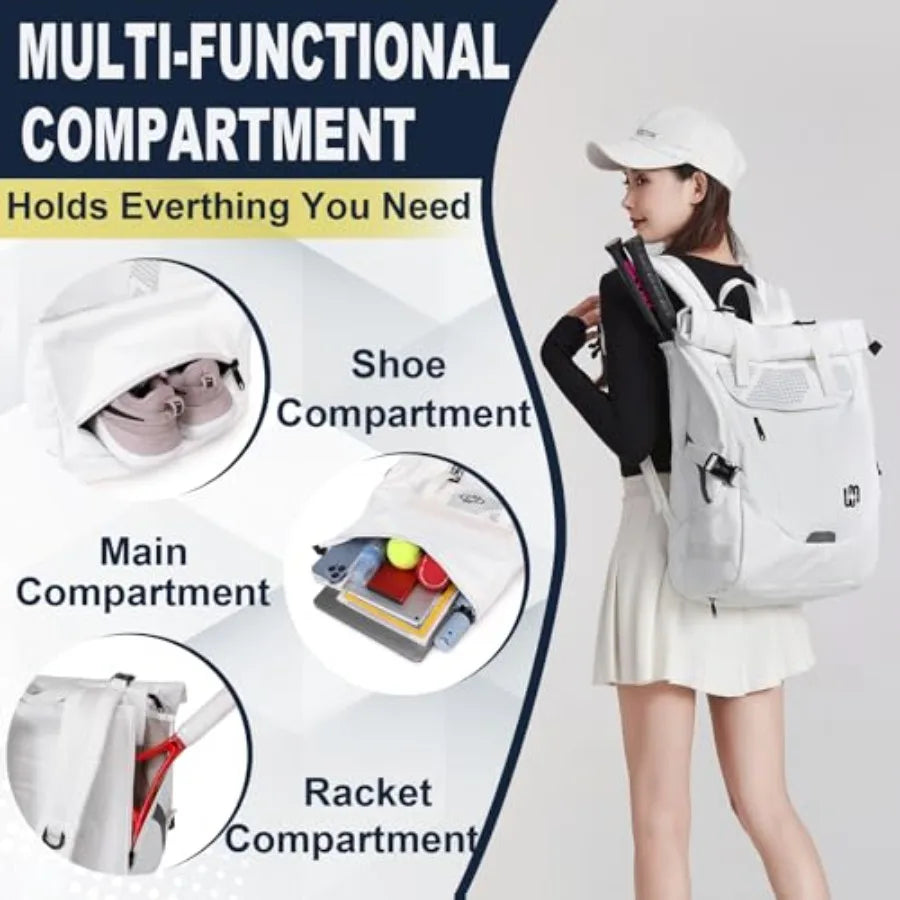 Tennis & Pickleball Backpack (2 Rackets + Shoe Compartment)