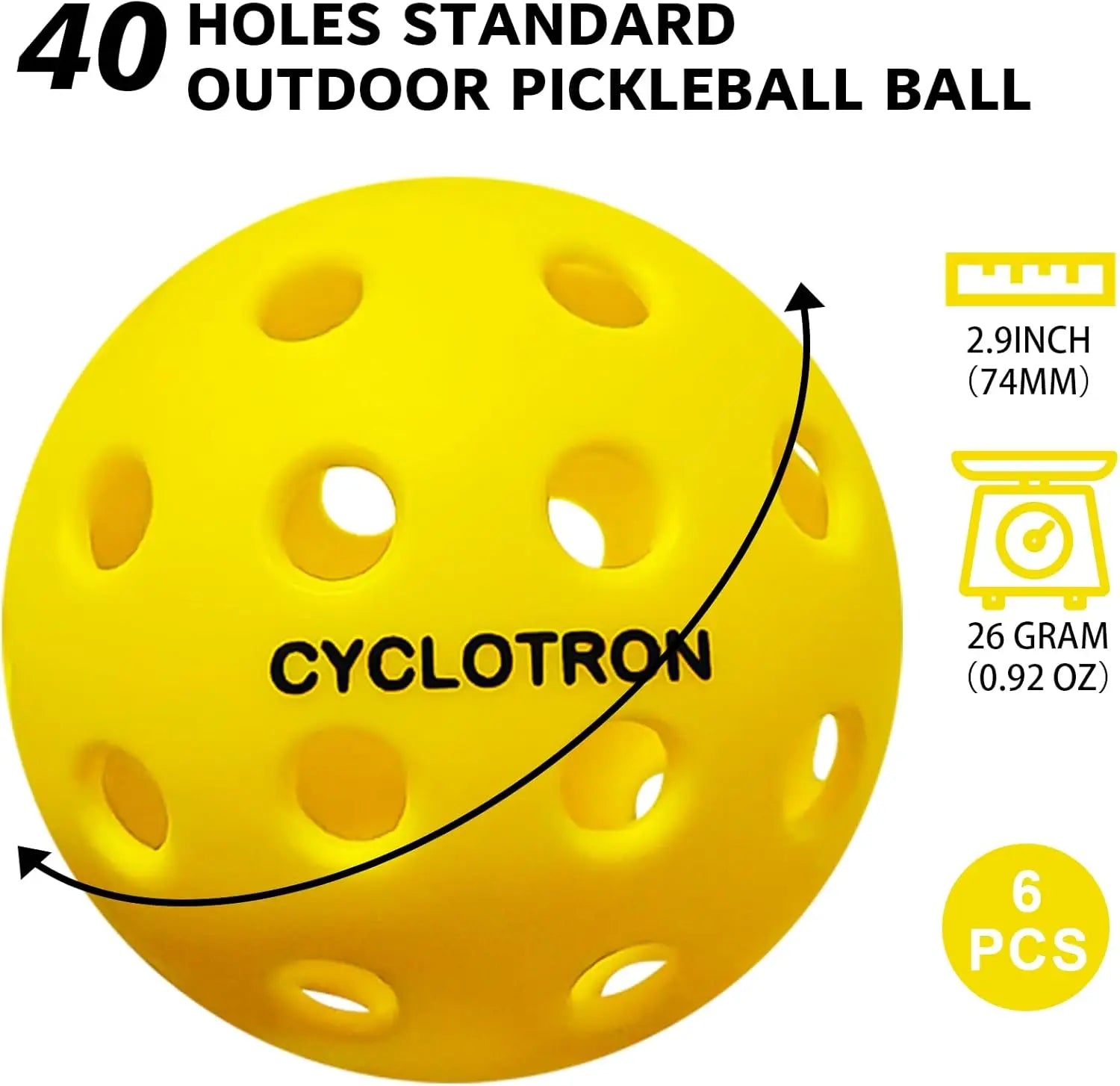Pickleball Balls (6-Pack with Bag, USAPA)