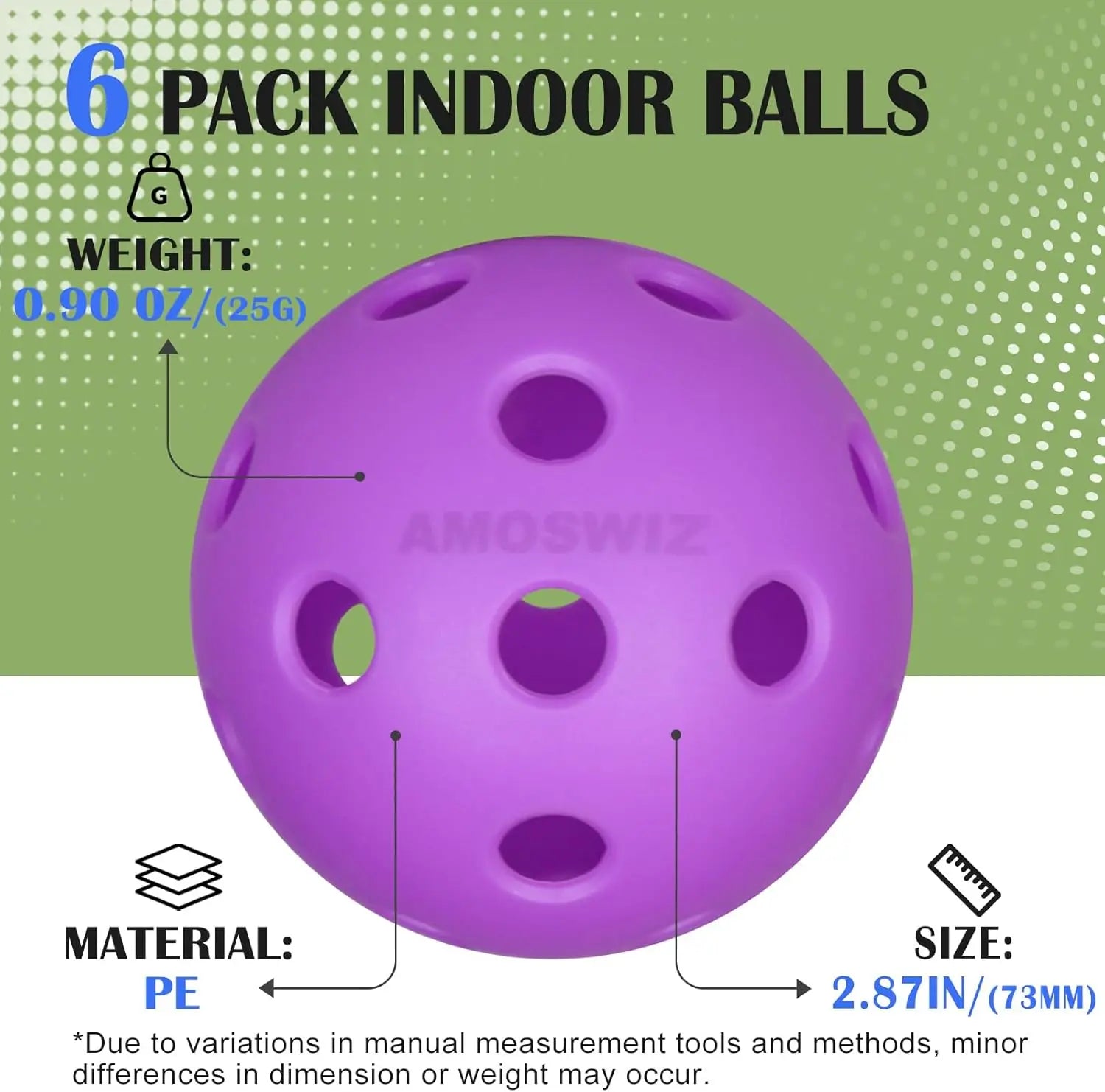 Indoor Pickleball Balls (6-Pack, 26-Hole)