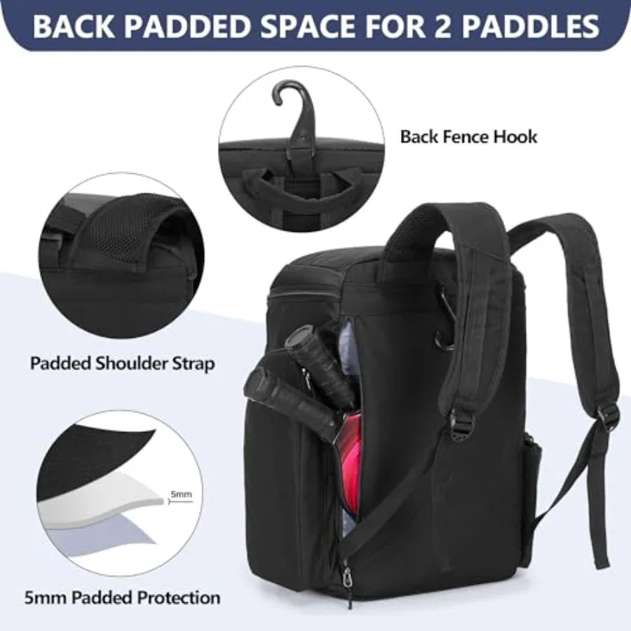 Pickleball Paddle Backpack (4 Rackets + Shoe Compartment)