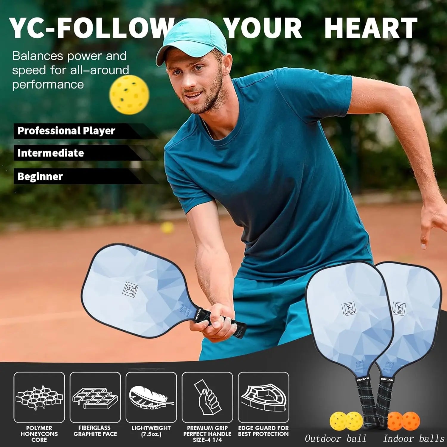 USAPA Pickleball Paddle Set (2 Paddles + Balls & Bag)