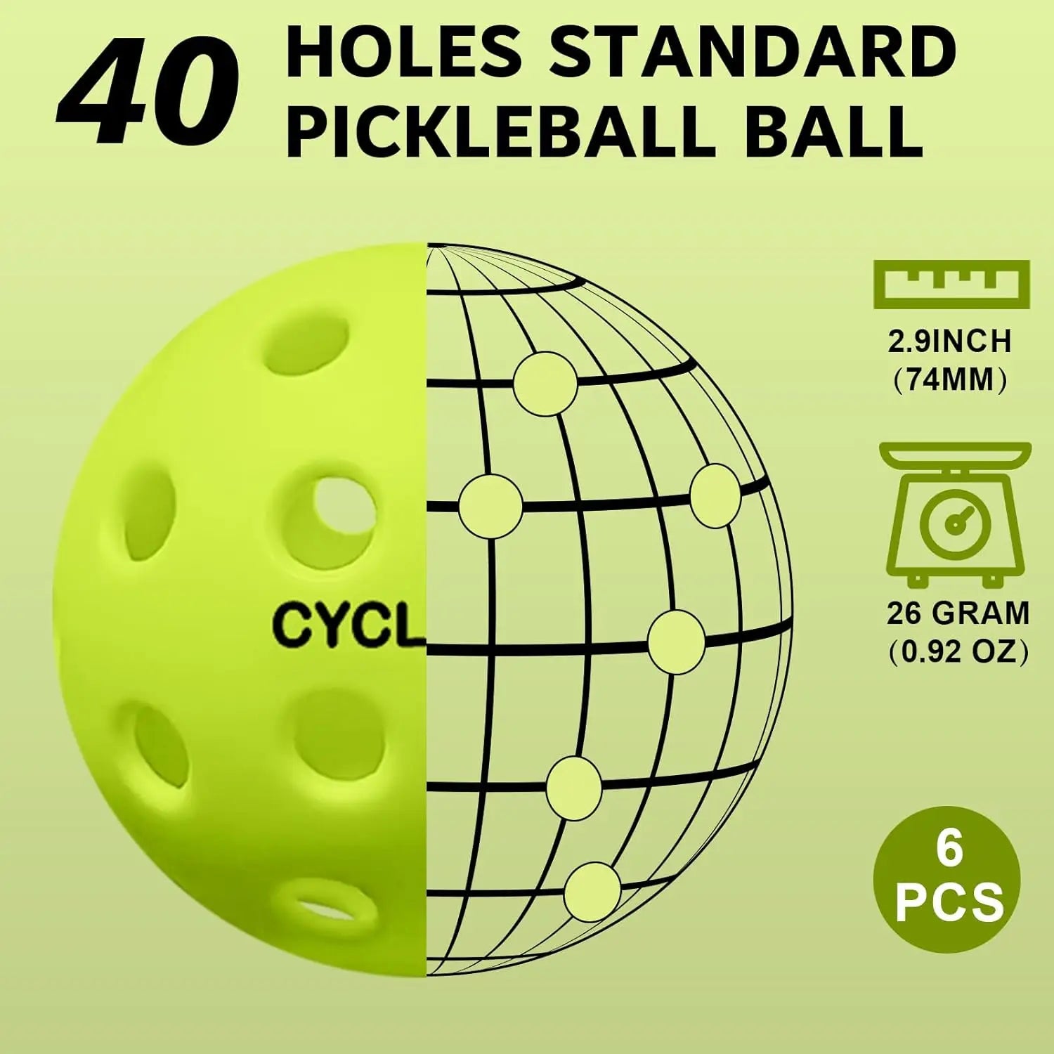 Pickleball Balls (6-Pack, Indoor/Outdoor)